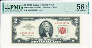 Legal Tender Note USA $2 1963 Prefix & Suffix A PMG 58EPQ - Picture 1 of 2