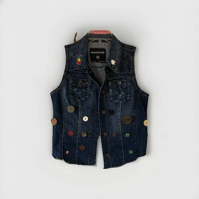 Repurposed Size Medium Denim Embellished Vest - Image 1 of 4