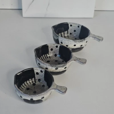 Leanne Ford Crate Barrel Set 3 Small Ceramic Measuring Cups Black White - Image 1 of 4