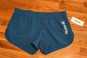 Hurley 3" Board Shorts Women’s Size L Swim Shorts Teal Vertical Logo New NWT - Picture 1 of 8