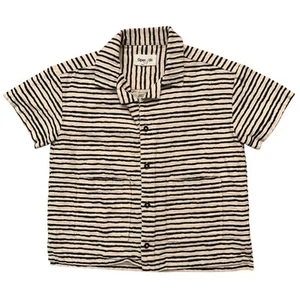 Open Edit Shirt Boys Size 5 Short Sleeve Button Hawaiian Tiger Stripe Beige - Picture 1 of 4