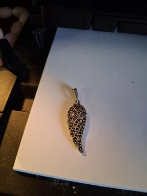 Black spinel rhodium and sterling silver angel wing pendant - Image 1 of 4