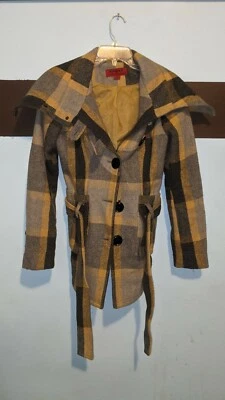 Женское пальто кофе Нью-Йорк красный шерсти/синтетический с подкладкой подпоясанный карманы желтый маленький  - Изображение 1 из 4