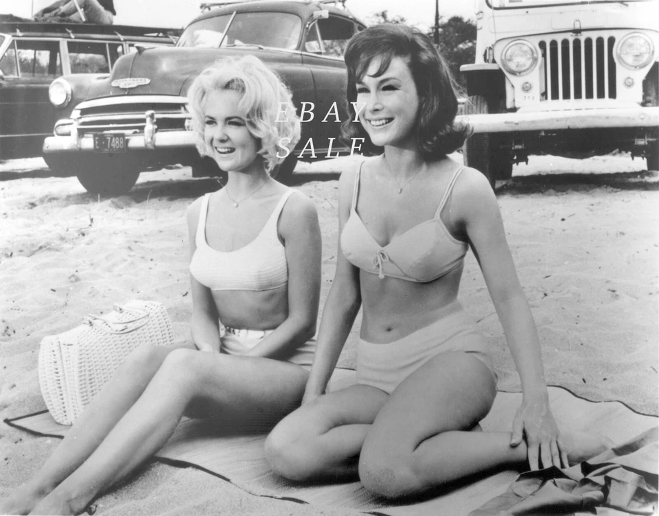 BARBARA EDEN rare Jeannie Star PHOTO Bikini n Jeep SHELLEY FABARES on Beach - Image 1 of 1