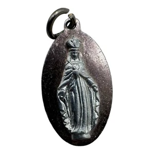 Vintage Religious Medal Oval 1” Virgin Mary & Sacred Heart Jesus Pendant - Bild 1 von 5