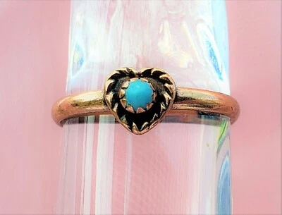 Hand Crafted Copper Ring~ Heart with Turquoise Stone~ Healing Effects Of Copper - Image 1 of 4