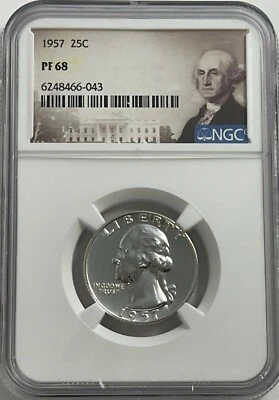 1957 NGC PF68 Silver Proof Washington Quarter 25c Portrait - Image 1 of 3