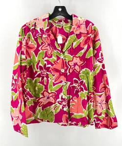 Chico's Design Plus Pink Floral Embroidered Beaded Button Lightweight Jacket XL - Picture 1 of 13