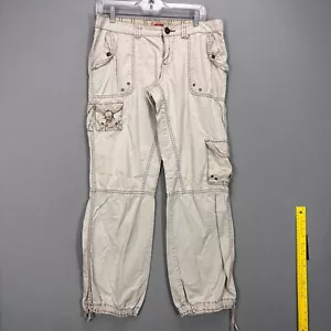 Vintage Y2K 90s Womens 13 Beige Baggy Straight Leg Low Rise Cargo Pants Scrunch - Picture 1 of 18