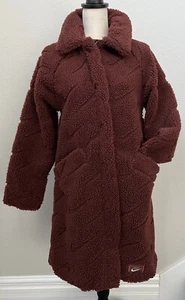 Women Nike Sherpa Coat Sportswear Rust Brown Icon Clash Over Swoosh Loose Fit XS - Picture 1 of 10