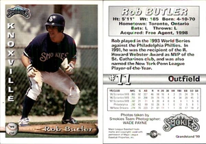 Rob Butler 1999 Grandstand Knoxville Smokies RC Card *AutographDen* FREE SHIP - Picture 1 of 1