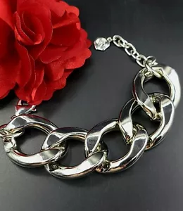 Graziano Chunky Thick Couture Chain Link Bracelet Silvertone - Picture 1 of 5