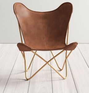 BROWN LEATHER CHAIR - Modern Indoor Outdoor Furniture - Brown Butterfly Chair