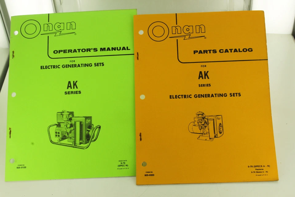 Vintage ONAN AK Series Generator GenSet Operators Manual & Parts Catalog #2 - Image 1 of 1