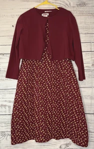 FADS 2 pc Outfit Women PL Burgundy Floral Short Sleeve Maxi Dress Crop Cardigan - Picture 1 of 17