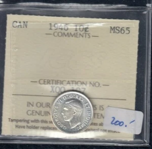 1946 Canada Ten Cents - ICCS MS-65 - XQQ107 SC1 - Picture 1 of 2