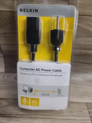 NEW SEALED Belkin 6 FT Computer AC Power Cable Supply Cord Ships out FAST!! - Image 1 of 4
