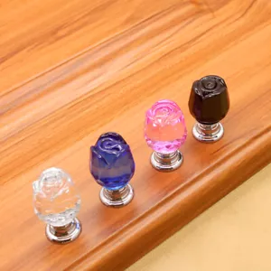 Crystal Glass Rose Knobs Cabinet Furniture Cupboard Drawer Door Pull Handles - Picture 1 of 30