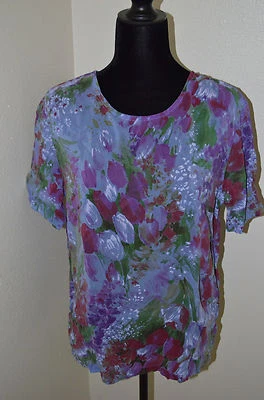 Tianello Floral Tulip Ellie Summer Blouse Short Sleeve Rayon Size X-Small - Image 1 of 4