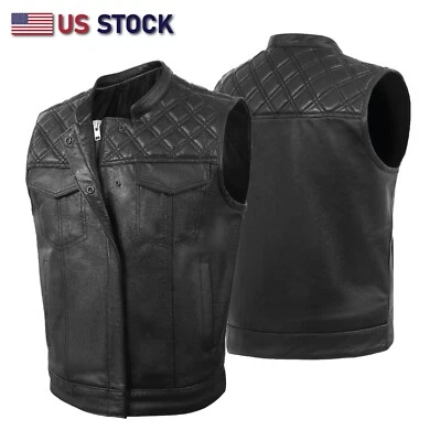MEN BLACK CROSS STITCH VEST  BUFFALO LEATHER HL11693SPT - Image 1 of 4