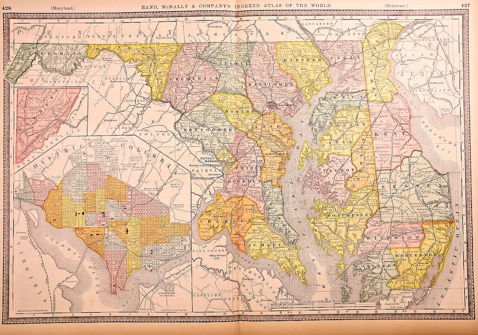 Mapa 1882 ~ Washington DC - MARYLAND - DELAWARE por R. McNally ~ (15x21)-#22 Foto 1 de 1