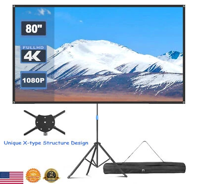 VISULAPEX 80" Projector PVC Screen with Tripod Stand 4K Ultra HD 16:9 Outdoor Home Cinema