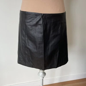 T by Alexander Wang Black Leather Multi-Panel Zip Back Mini Skirt EUC Size M - Picture 1 of 12