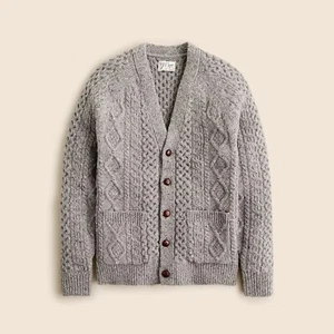 Cárdigan Suéter J.Crew Para Hombres Lana Merino Tejido con Cable Gris Desteñido Piedra Donegal NUEVO - Imagen 1 de 4