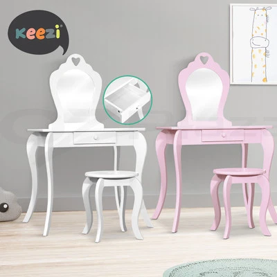 Keezi Kids Vanity Dressing Table Stool Set Mirror Princess Children Makeup - image 1 of 4