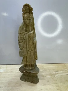 Chinesische Qing-Dynastie handgeschnitzte Speckstein Quan Yin Statue 8 Zoll - Bild 1 von 6