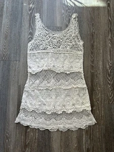 Vintage American Eagle Elfenbein Häkel Strick Coverup Mini Kleid Gr. M Y2K Coquette Boho - Bild 1 von 7