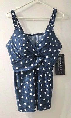 Nuevo MIRACLESUIT Mujer US 40DD Con Aros Tankini Top Azul Blanco Ajustable Foto 1 de 4