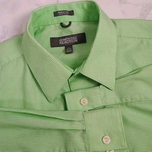 Kenneth Cole Reaction Herren faltenfreies Hemd M 15 32/33 Slim Fit grün gestreift - Bild 1 von 9