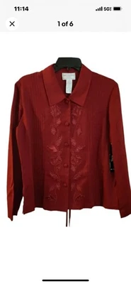 Blazer/chaqueta Karin Stevens Petite talla 10 rojo con cuentas Foto 1 de 4