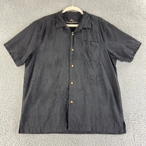 Tommy Bahama Button-Up Shirt Mens Large Black 100% Silk Parrot Embroidered - Picture 1 of 15
