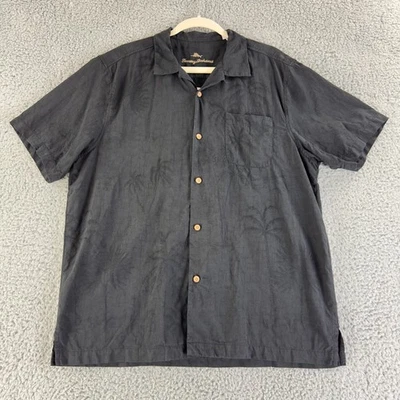 Tommy Bahama Button-Up Shirt Mens Large Black 100% Silk Parrot Embroidered - Image 1 of 4
