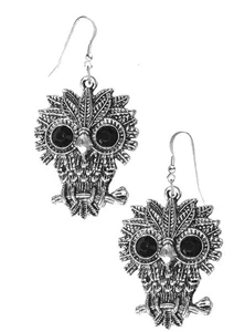 ch127 Owl tone pendant on Sterling 925 stamped Hook Earrings - Picture 1 of 1