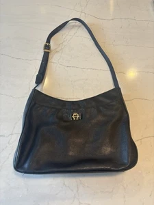 Borsa a tracolla Etienne Aigner vintage media in pelle nera. - Foto 1 di 7