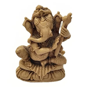 Kleine Harz Ganesha Statue mit Harfe 3" Hindu Elefant Gott - Wohlstand & Kunst - Bild 1 von 12