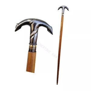 Bastone da passeggio antico ottone testa di ancoraggio manico stile legno massello vittoriano bastone - Foto 1 di 8