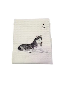 EMROIDERED TEA TOWEL - ' SIBERIAN HUSKY ' - Picture 1 of 2