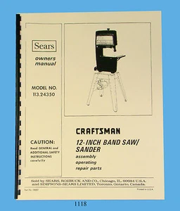 Sierra de cinta Sears Craftsman 12" 113.24350 manual de operación y lista de piezas *1118 - Imagen 1 de 4