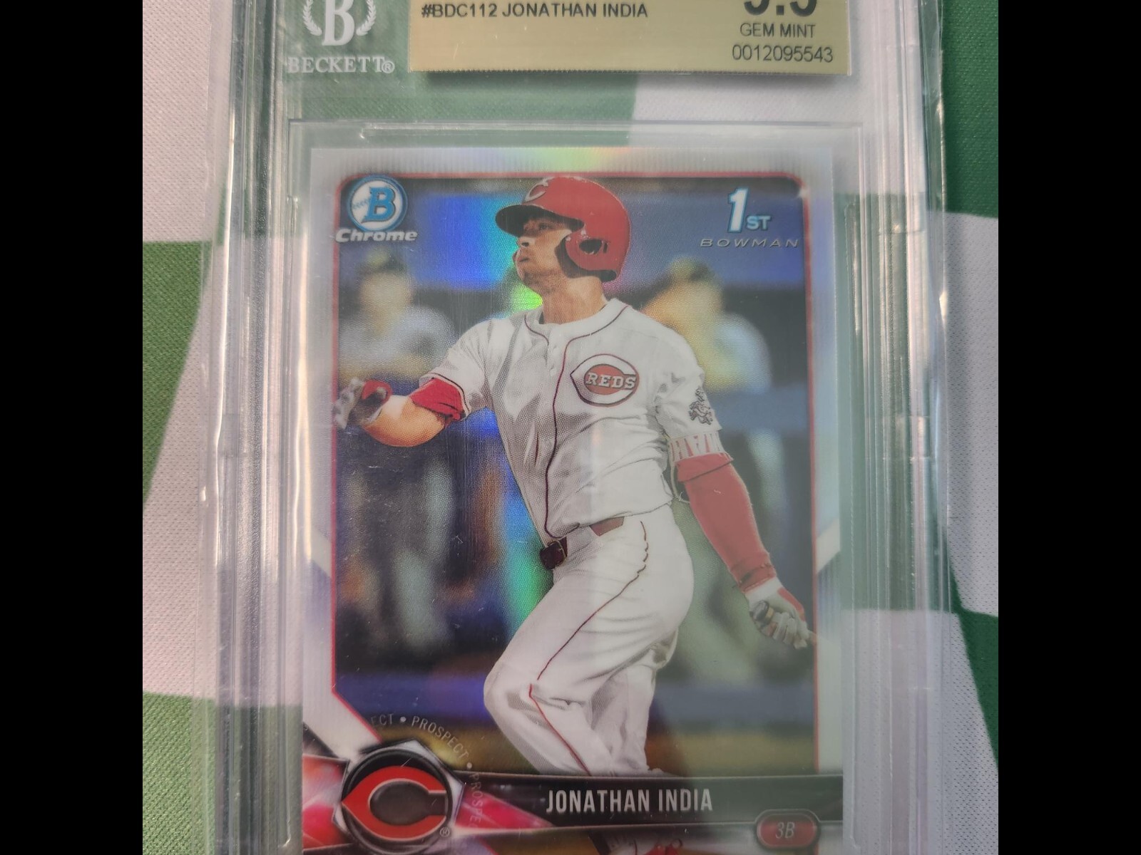 2018 Bowman Chrome Draft Jonathan India 1st Refractor BGS 9.5 GEM MINT Reds #112