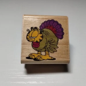Garfield Thanksgiving Gobble Turkey Wood Mount Rubber Stamp Rubber Stampede 1994 - Picture 1 of 9