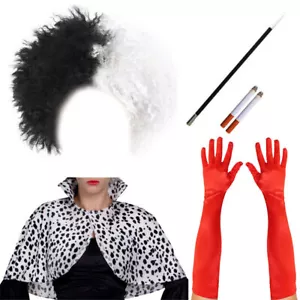 DALMATIAN CAPE WIG GLOVES CIGARETTE HOLDER FANCY DRESS HALLOWEEN COSTUME MOVIE - Picture 1 of 6