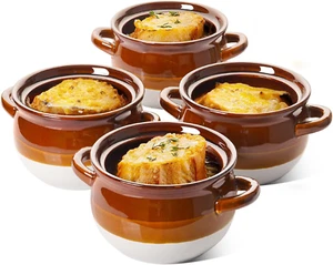 French Onion Soup Crocks with Handles 22 OZ Set of 4 Ceramic Soup Bowls for Soup - Picture 1 of 12