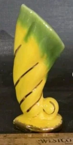M.C.M. Shawnee pottery Cornucopia hand painted bud vase. 8 In - Picture 1 of 4