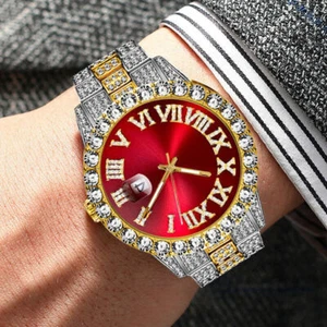 Orologio e Bracciale Diamante 8" Lusso Uomo Bling Hip Hop Ghiacciato Set Moda Regali - Foto 1 di 36