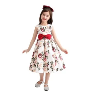 Cute Little Girls Dress Sleeveless Satin Formal Kids Summer Party Dress Red 3-4T - Picture 1 of 7