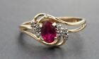 Synthetic Ruby & Diamond Womens Ring 9ct Yellow Gold Fine Jewelry Band Size: P